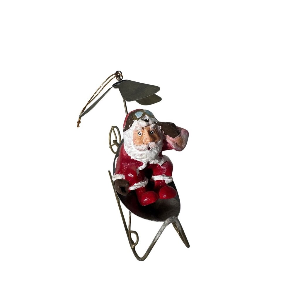 Santa Claus Metal Sled Ornament With Propeller Design